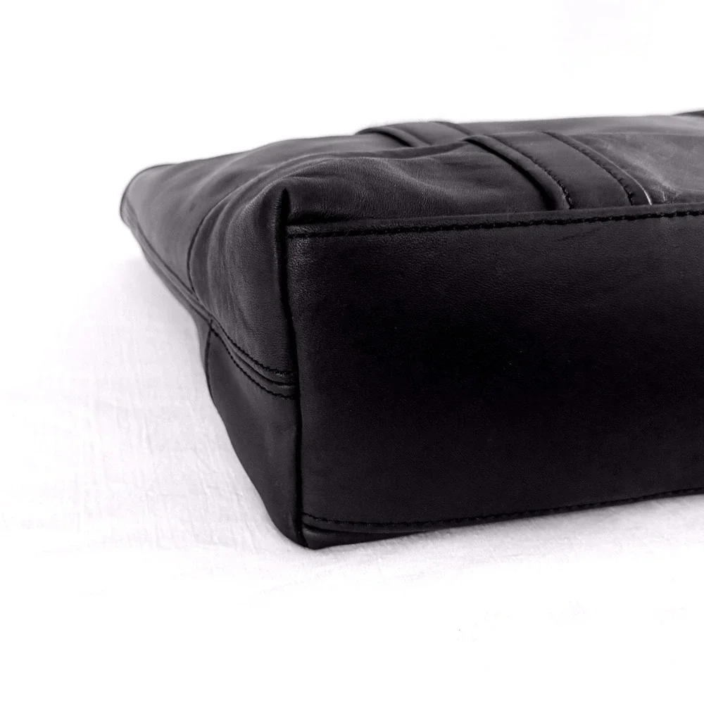 Coach Market Tote Book Tote Large Black Excellent Vtg Leather Travel L9S-9401